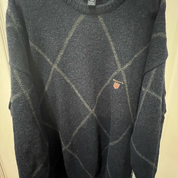 Gant Xl 100% Merino Wool Logo Crest Blue Sweater W Design - Picture 2 of 9